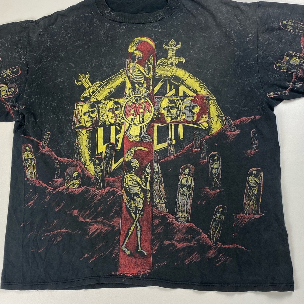 Vintage 1991 Brokum Slayer Seasons in the Abyss Black Band T-Shirt - Sz XL